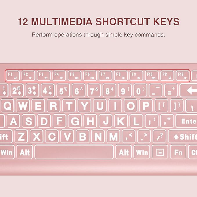 SABLUTE Large Print Backlit Keyboard, Wired USB Lighted Computer Keyboards with 7-Color & 4 Modes Backlit, Oversize Letters Keys Easy to See and Type, Quiet Keyboard Compatible for PC, Laptop -Pink
