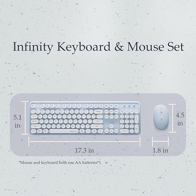 x UBOTIE Colorful Wireless Keyboard and Mouse Combo, Full-Sized Office Keyboard with Typewriter Flexible Keys, 2.4GHz Dropout-Free Connection, Optical Mouse for PC Laptop(Blue White)