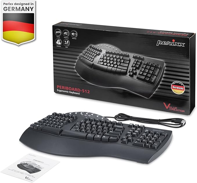 Perixx Wired Ergonomic PERIBOARD-512 with Wireless Ergonomic Veritcal Mouse PERIMICE-713