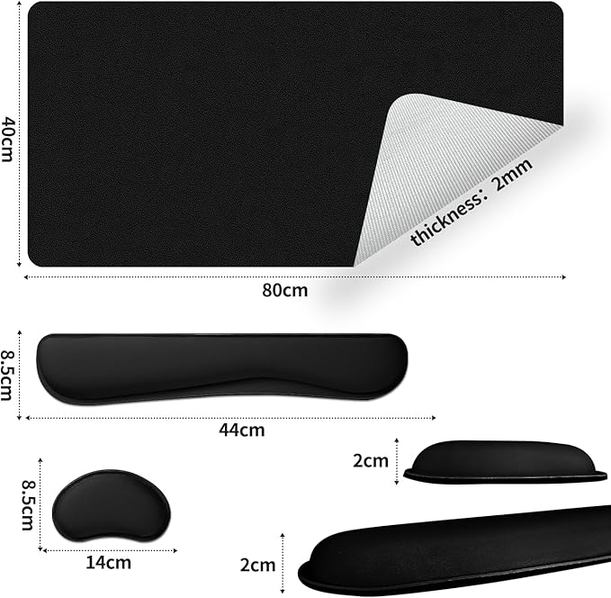 Desk Pad Mat Set,3-in-1Large Mouse Pads with Wrist Rest and Keyboard Pad, Desk Mats for Keyboards and Mouses, Ergonomic Keyboard and Mouse Mat Set for Office Home(Black Grey,31.5" x 15.7")
