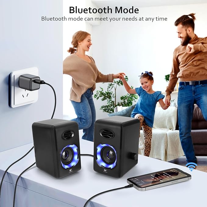 OROW Computer Speakers,USB Powered Desktop Speakers with 6 Lights Modes,Bluetooth 5.0&3.5mm AUX Speaker,RGB Gaming Speakers for PC/Monitor(Black)