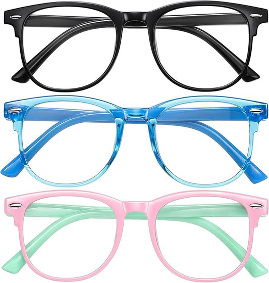 Okany Blue Light Glasses for Kids 3 Pack Anti Glare & Eye Strain Glasses Computer TV Phone Tablets UV Protection Glasses