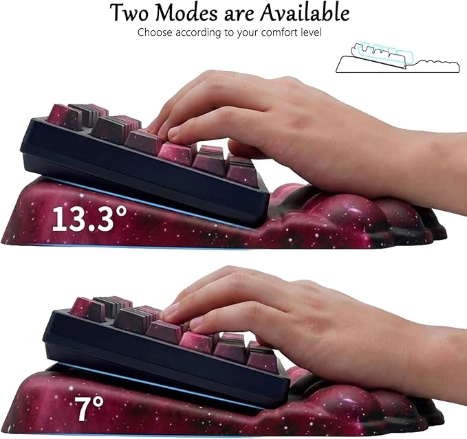 Computer Keyboard Stand Pad with Wrist Rest Dark Pink Cloud Keyboard Pad Support with Comfortable Black Galaxy Stars Wrist Pad Cute Girl Ergonomic Tilted Keyboard Riser Holder for Desktop Office Home