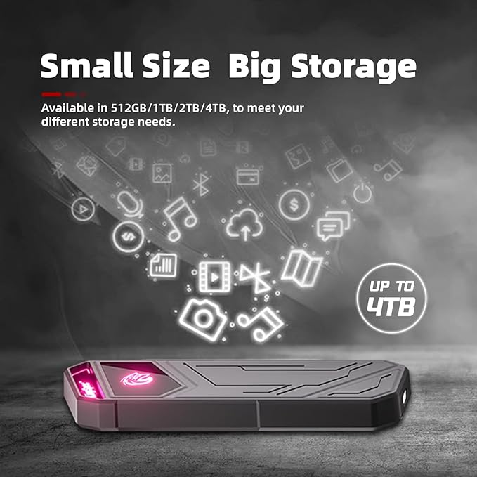 KingSpec Z5 1TB External SSD - 2100MB/s, Portable Solid State Hard Drives with RGB Light, Zinc Alloy Case, USB 3.2 Gen2x2 Interface, Compatible with Mobile Phone/PS4/Laptop/TV/PC (1TB)