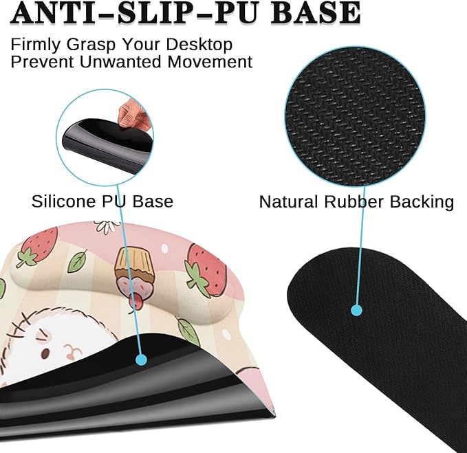 Arttown Kawaii Animal Desk Mat Strawberry Pink Mouse Pad Set 4 in 1 Ergonomic Design Large Mouse Pad + Keyboard Wrist Rest + Mouse Wrist Rest + Coaster Suitable for Home Office Study Game