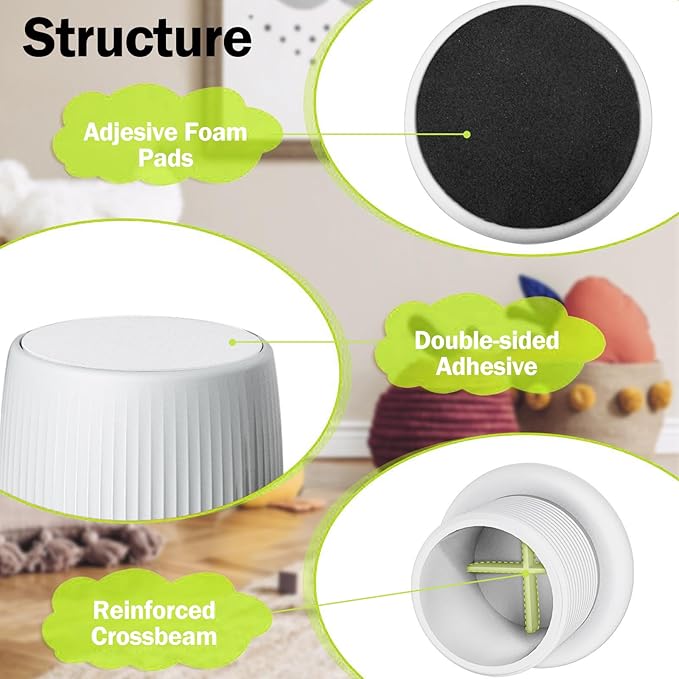 1.6-2.6 Inch Adjustable Bed Risers, Durable ABS & Anti Slip Bed Stoppers for Headboard, Suitable for Small Furniture Risers, Such As Table Risers, Chair Risers, Desk Leg Riser, White 4 Pack