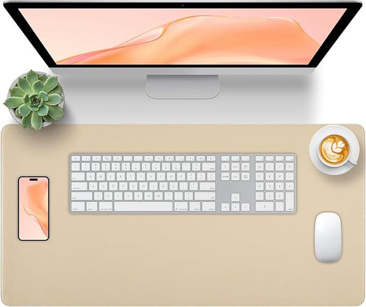 Beige Leather Desk Pad, Desk Matt for Desktop, Large Non-Slip Keyboard and Mouse Pad, Waterproof Computer Desks Protector Mat,35.4" x 17"