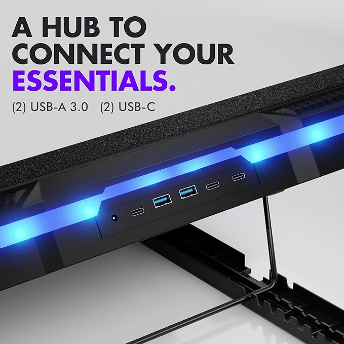 Tilted Nation Gaming Laptop Cooling Pad with USB Hub - Boost Performance, Stay Comfortable - RGB Laptop Cooler Stand with Adjustable Height & Fan Speed, RGB, USB (C + A) Hub, for 15.6" - 19" Laptops