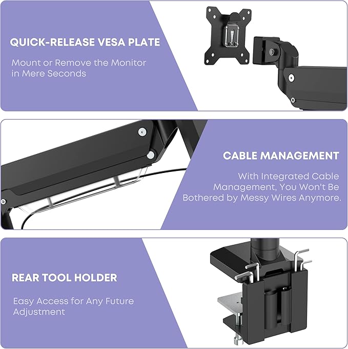 Heavy Duty Monitor Arm for Ultrawide Screens up to 49 inch and 39.6lbs, Premium Aluminum Single Desk Mount Stand with Gas Spring, VESA 75x75/100x100