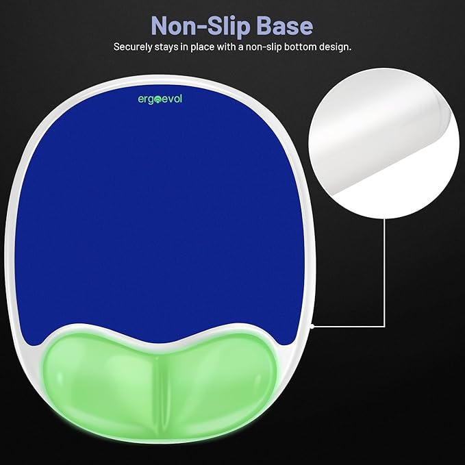 Ergonomic Mouse Pad with Wrist Rest & Elbow Support, Soft Silicone Gel Cushion, Non-Slip Base, Glow-in-The-Dark, Compatible with Vertical Ergonomic Mouse for Office & Gaming (Blue)