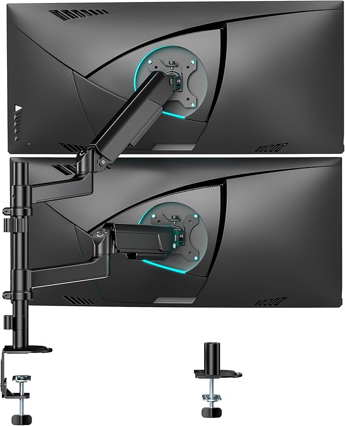 ARES WING Dual Monitor Mount - Ultrawide Monitor Arm for 40 34 32 27 Inch Heavy Duty Curved Screen Up to 26.4 lbs with Clamp/Grommet Desk Mount, 75/100 Vesa Mount, Black