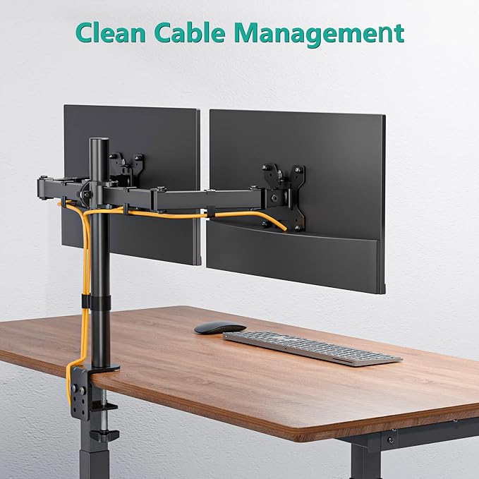 Dual Monitor Stand for 13-27'' Screens, Dual Monitor Arms for 2 Monitors up to 22 lbs, Adjustable Dual Monitors Desk Mount with C-Clamp and Grommet, VESA 75/100mm, Black