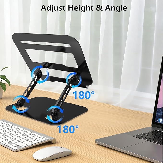 Adjustable Laptop Stand, Ultra Stable Metal Base Ergonomic Foldable Computer Riser for Desk Compatible with MacBook Pro/Air Notebook All Laptop Under 16 Inches (Black)