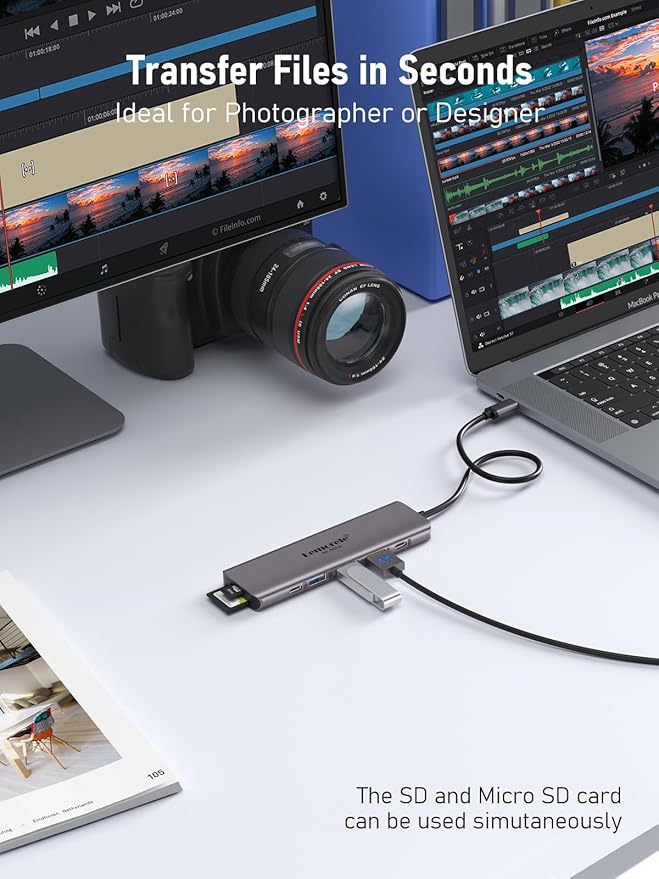 USB C Hub Multiport Adapter,7-in-1 4K 60Hz HDMI Docking Station, 100W PD, SD/TF 3.0 Slots, 2 USB 3.0 & USB C 3.0 5Gbps Data Ports, for MacBook, iPad, Surface, XPS, ChromeBook