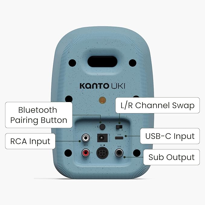 Kanto UKI 100 W Active Desktop Computer Speakers with Bluetooth and USB-C | Intelligent Sub Integration | Headphone Out | Pair | Cornflower