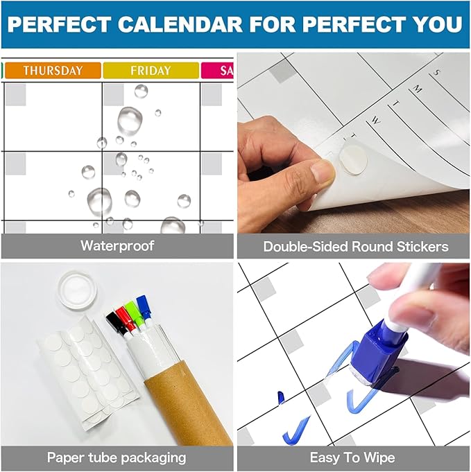 Large 15x30 Dry Erase Wall Calendar - 3-Month Undated Whiteboard Planner for Office, Classroom, Home | Reusable with Markers & Stickers (Horizontal Landscape Layout)