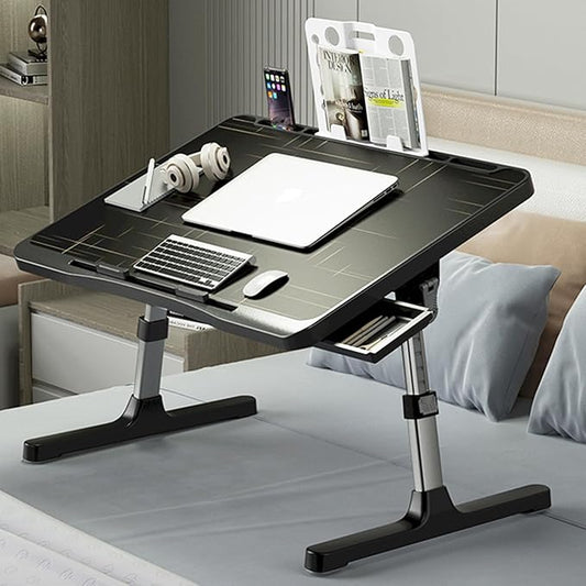 SIDIANBAN Laptop Desk for Bed, Adjustable Bed Table with USB Charge Port, Foldable Laptop Table with Storage Drawer, Portable Laptop Bed Desk Tray for Eating Working Writing Reading (Black)