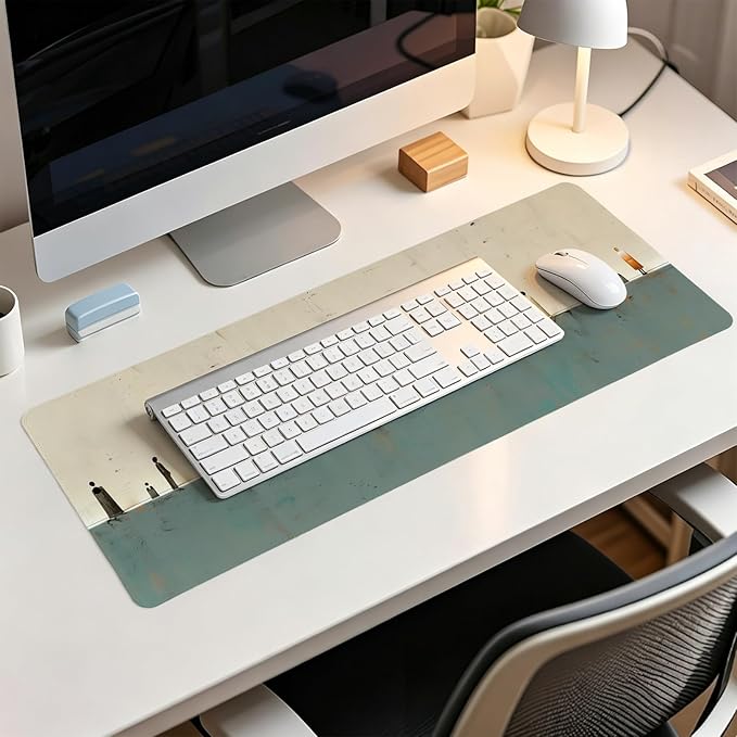 Beige Green Summer Beach Mouse Pad,XL Large Art Minimalist Abstract People Desk Mat,Aesthetic Calming Beach Crowd Desk Mat for Home Office Dorm Desktop Decor,31.5x11.8 Inch