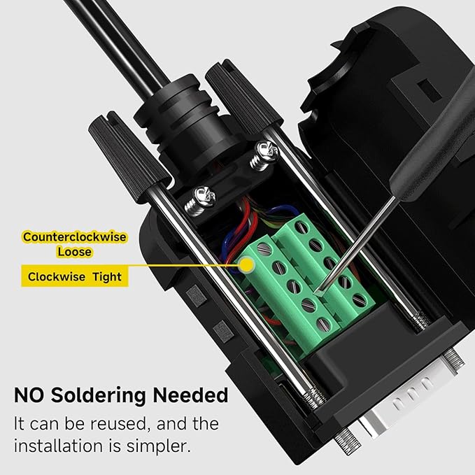 10 Pcs DB9 Male Breakout Connector, 9 pin RS232 connectors, Solderless D-SUB RS485 Serial Adapter Module Board with Screw Terminals, Case, Long Bolts