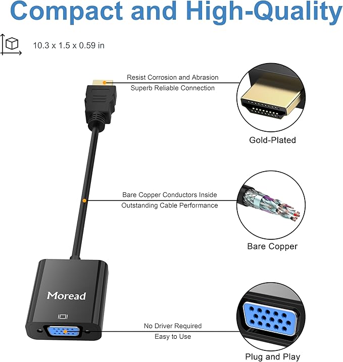 HDMI to VGA, 5 Pack, Uni-Directional Gold-Plated HDMI to VGA Adapter (Male to Female) for Computer, Desktop, Laptop, PC, Monitor, Projector, HDTV, Chromebook, Raspberry Pi, Xbox and More