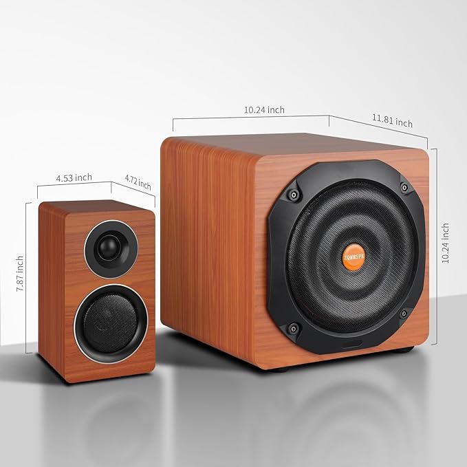 Computer Speakers with Subwoofer, 2.1 Gaming Speaker System for Desktop PC, 100W RMS, 6.5" Deep Bass, Bluetooth 5.3, AUX/RCA/Optical/Coaxial, Surround Sound for PC/Monitor/TV - Brown