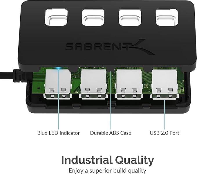 SABRENT 4 Port USB 2.0 Data Hub with Individual LED lit Power Switches [Charging NOT Supported] for Mac & PC (HB-UMLS) (Pack of 2)