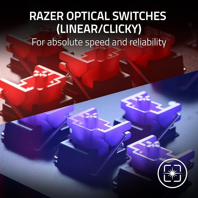 Razer Huntsman V2 Optical Gaming Keyboard: Fastest Clicky Optical Switches w/Quick Keystrokes - Doubleshot PBT Keycaps - Dedicated Media Keys & Dial - Ergonomic (Renewed), Black