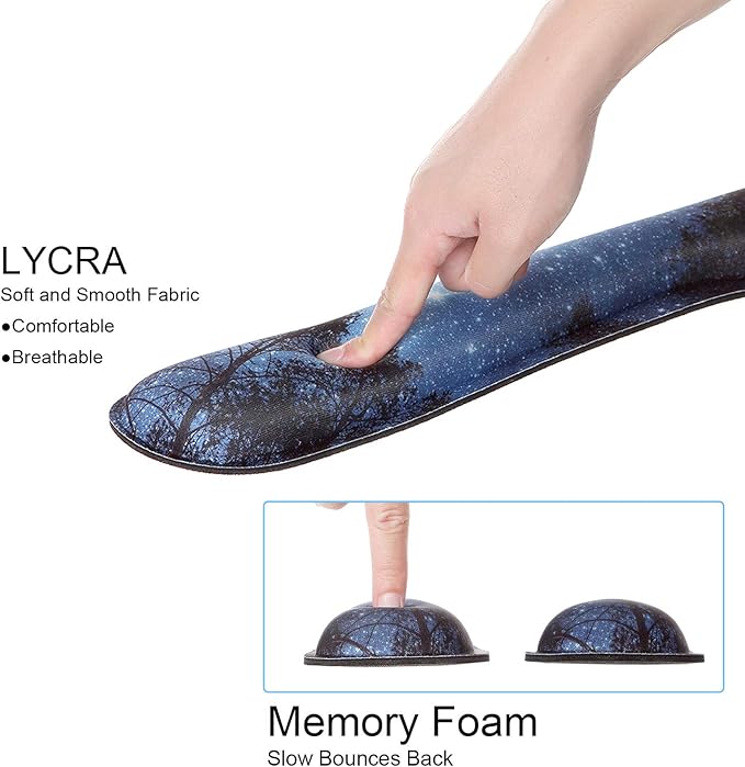 Ergonomic Mouse Pad with Wrist Rest Support and Keyboard Wrist Rest Pad with Coaster, iDonzon Cute Wrist Pad with Non-Slip Rubber Base and Raised Memory Foam, Easy Typing & Pain Relief, Forest Starry