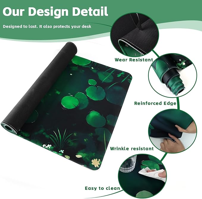 Baziabbo Green Desk Mat,XXL Extended Big Mouse Pad,Gaming Mousepad with Stitched Edge,Non-Slip Rubber Base Keyboard Desk Pad for Home Office Study Game