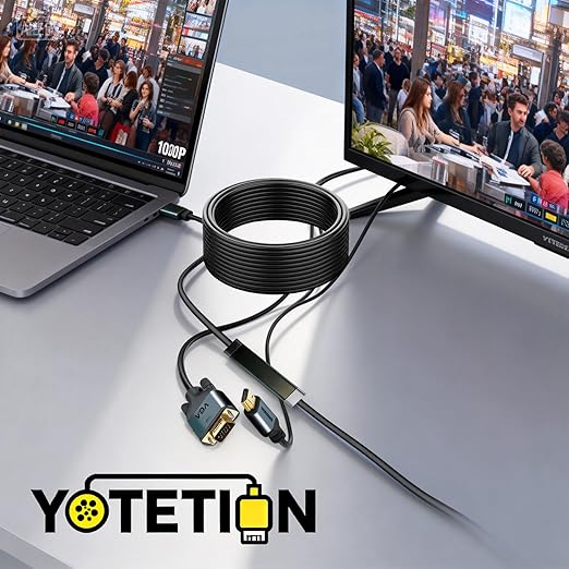 HDMI to VGA 60Ft Cable with IC, Gold-Plated HDMI to VGA Compatible for Computer, Desktop, Laptop, PC, Monitor, Projector,HDTV, Raspberry Pi, Roku, Xbox and More, Green-Gray Aluminum Shell