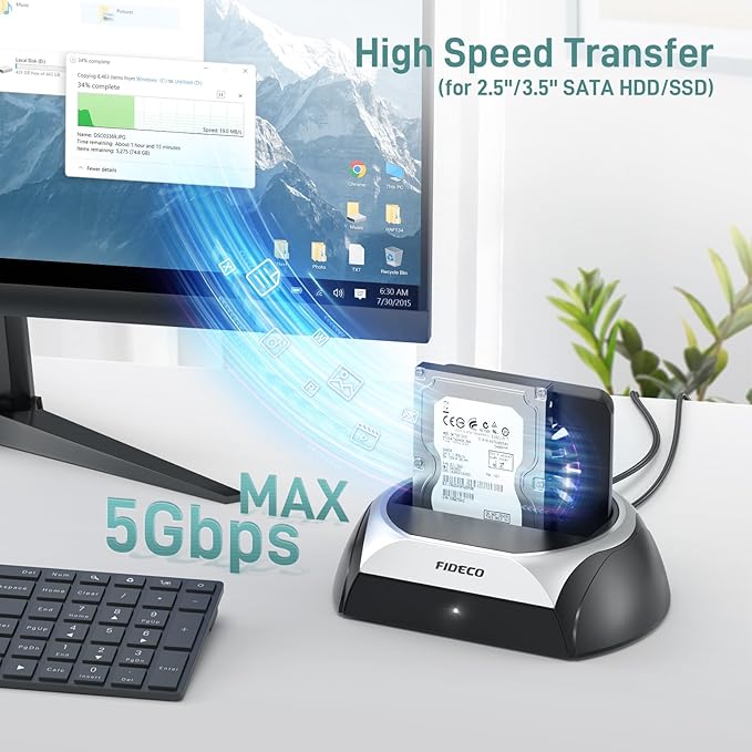 FIDECO Hard Drive Docking Station, M.2 NVMe SSD Docking Station with Cooling Fan, Support 2.5 and 3.5 inch SATA HDD and M.2 NVMe SATA SSD, Ultimate Heat Dissipation
