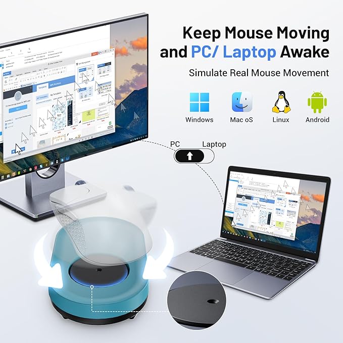 HONKID Undetectable Mouse Mover Jiggler with ON/Off Switch and USB Port Drive-Free,Simulate Physical Automatically Mouse Movement,Prevent Computer Laptop Inactive/Lockdown(Light Blue)
