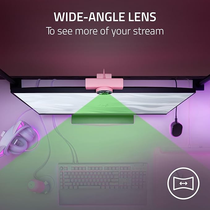 Razer Kiyo V2 X Streaming Webcam: 1440p 60 FPS - Auto Focus - Built-in Microphone - Wide Angle Lense - Integrated Privacy Shutter - Works with OBS, Xsplit, Streamlabs, Discord, Zoom, Teams - Pink