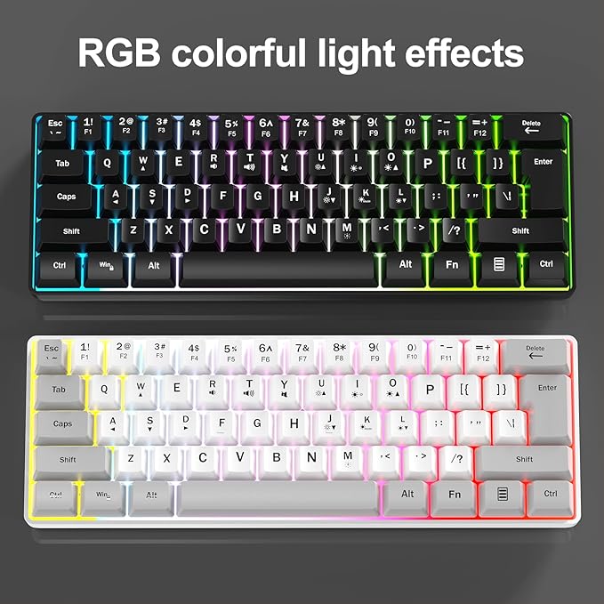 Wired RGB Gaming Membrance Keyboard. 60 Percent Mini Creamy LED Computer Keyboard .Small Ergonomic Clicky Teclado with ABS Backlit Unreplaceable Keycaps. (White Case + Grey Keycaps)