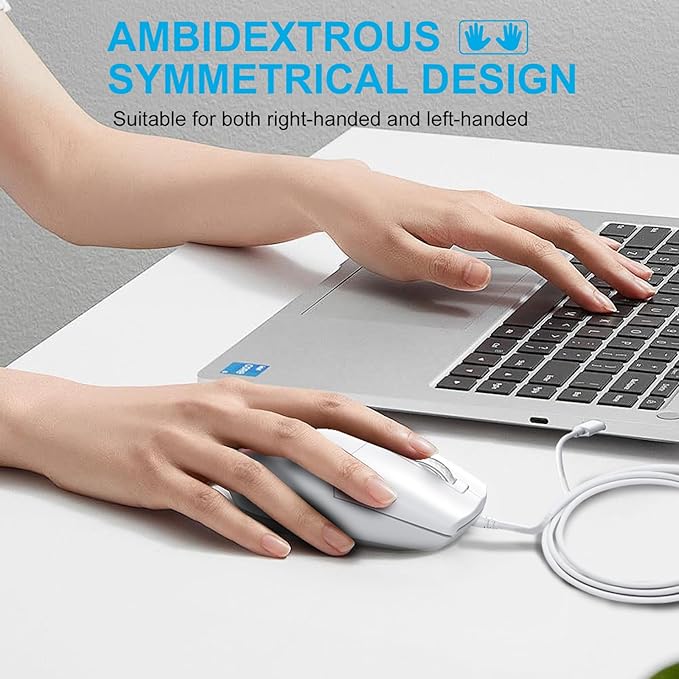 USB C Wired Mouse, Type C Optical Mouse, Portable Silent Comfortable, for Laptop, Mac, MacBook, Android, PC, White