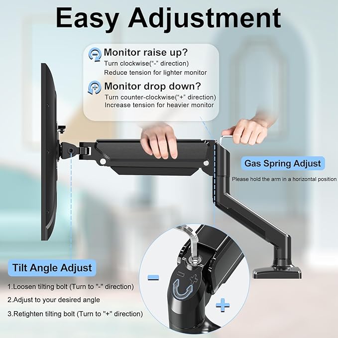 Dual Monitor Mount Fits 13 to 32 Inch Computer Screen, Dual Monitor Arm Hold 4.4-19.8lbs Each, Full Motion Monitor Desk Mounts for 2 Monitors, Gas Spring Monitor Stand, VESA Mount