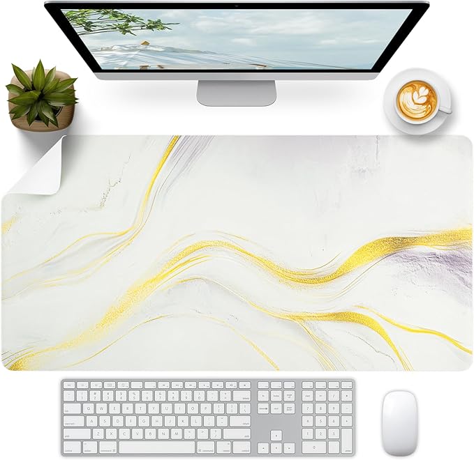 Marble Desk Pad, Desk Matt for Desktop, Leather Mouse Pad, Waterproof Keyboard Mat, Non-Slip Computer Mat, Keyboard and Mouse Pad for Office Decor (31.5"x15.7")