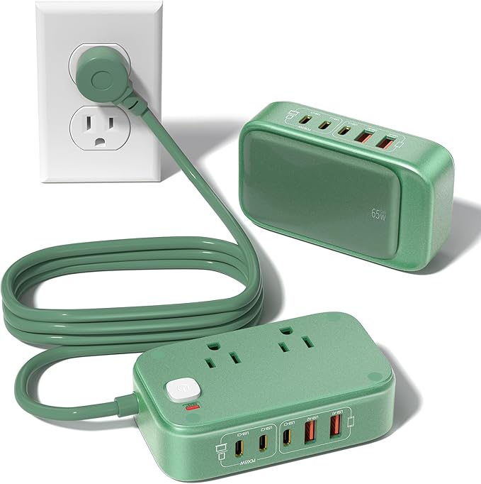 7-IN-1 Power Strip, 85W PD USB C Power Strip, Desktop Charging Station Outlet Extender with 2 AC Outlets, 3 USB-C and 2 USB-A Ports for Laptop/Phone and More