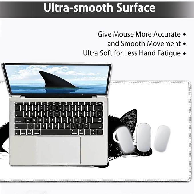 Large Mouse pad and Keyboard Support Set, Ergonomic Memory Foam Keyboard Wrist Rest, Extended Gaming Mouse Pad with Stitched Edges, Socially Anxious Cat White XXL Desk Mat (31.5 X 11.8 in)