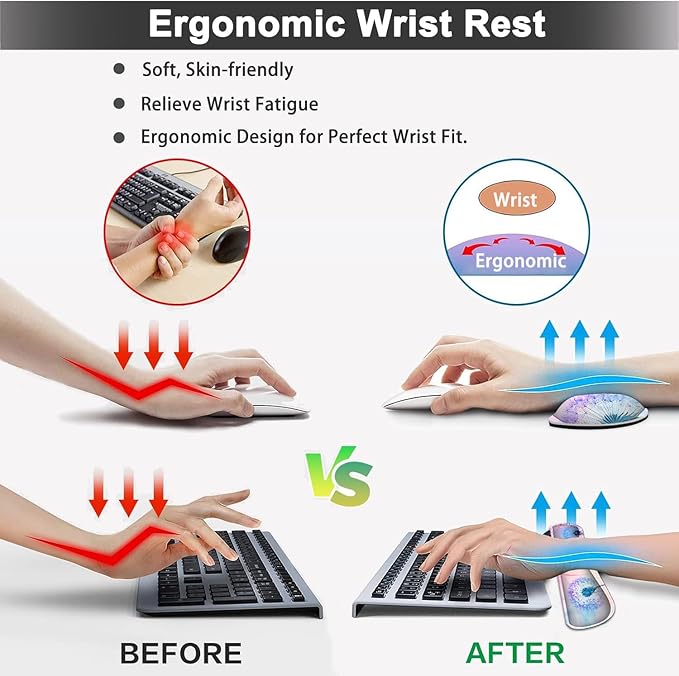 Large Mouse pad and Keyboard Support Set, Ergonomic Memory Foam Keyboard Wrist Rest, Extended Gaming Mouse Pad with Stitched Edges, Colored Dandelions XXL Desk Mat (31.5 X 11.8 in)