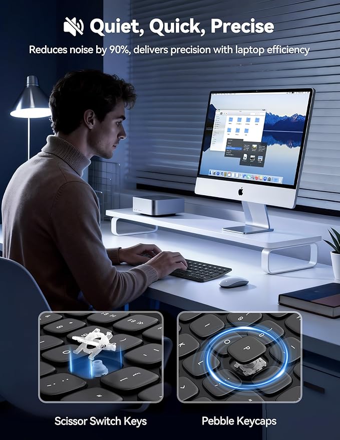 TECKNET Bluetooth Wireless Keyboard, Multi Device Free Switching (BT5.0+2.4G+Wired), Quiet Typing, Ultra-Slim Full Size with Numpad for Mac/Windows/Android, 12 Multimedia Keys