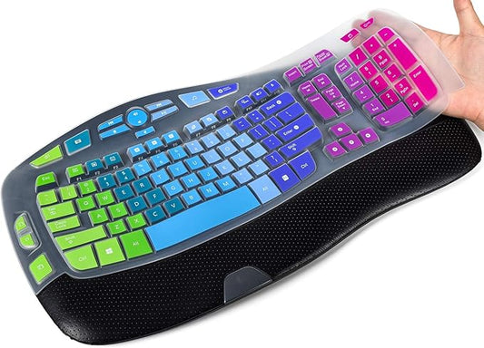 Colorful Keyboard Cover Compatible with Logitech K350 MK550 MK570 Wireless Wave Keyboard, Logitech K350 MK550 MK570 Full Keyboard Protector Skin -Rainbow
