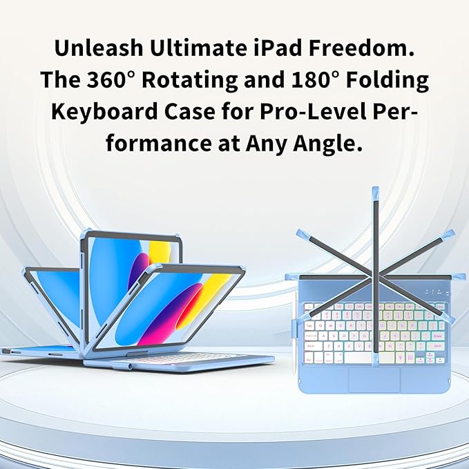 HOTLIFE for iPad A16 11th Generation/10th Generation Case with Keyboard,Touch Keyboard for iPad 11" /10th Gen 10.9 inch 2022-10 Color Backlight, 360° Rotatable Protective Cover (Ocean Blue)
