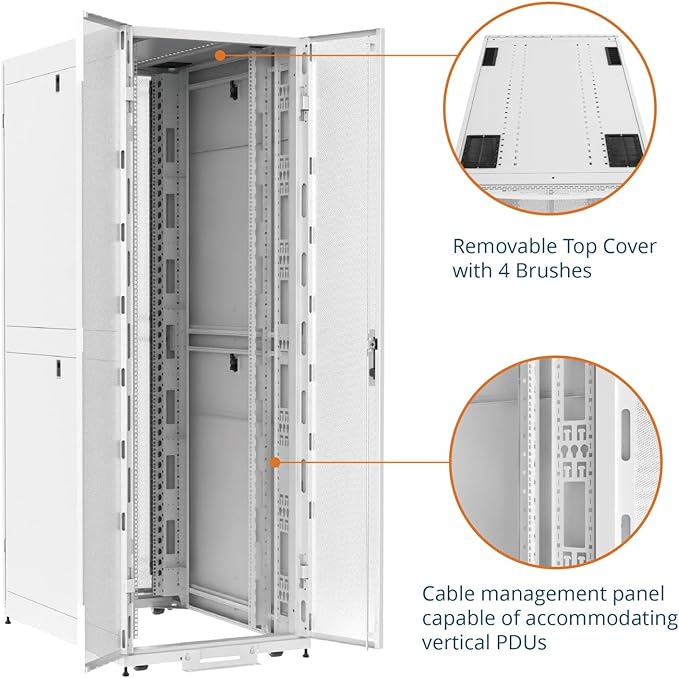 Tecmojo 52U Server Rack Cabinet - PRE-Assembled 32inch Width 43inch Depth IT Network Equipment Cabinet Rack Enclosure with Casters - 3000lbs Weight Capacity, White