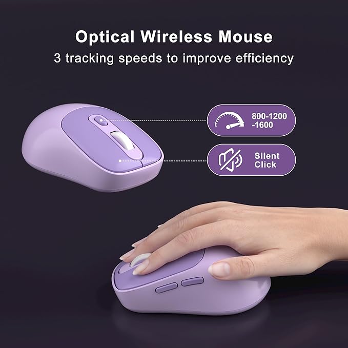 MageGee V920 Wireless Keyboard and Mouse Combo, 2.4G Full-Sized Retro Typewriter Keyboard with Round Keycaps & Auto-Sleep Mode, Cute Computer Keyboard and Cordless Optical Mouse for Laptop/PC (Purple)