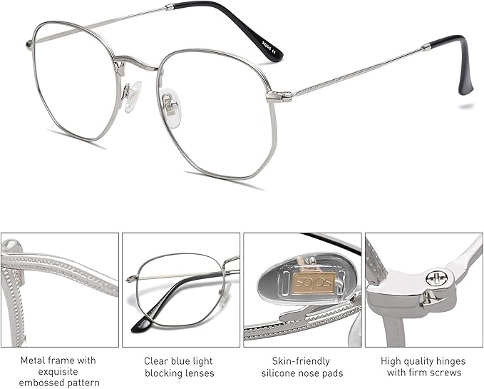 SOJOS Small Blue Light Blocking Glasses Hexagonal Eyeglasses Frame Anti Blue Ray Glasses One and Only SJ5036
