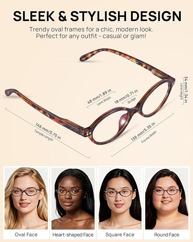 2 Pack Oval Blue Light Glasses for Women, Lightweight TR90 Small Frame with Spring Hinge for All-Day Comfort, Anti UV Glare & Eyestrain