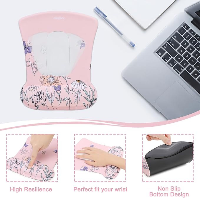 MEGREZ 4-in-1 Ergonomic Memory Foam Wrist Rest Set, Desk Pad, Mouse Pad with Wrist Rest, Keyboard Pad, Suitable for Office Workers, Programmers & Gamers–Relieve Typing & Gaming Fatigue, Light Pink