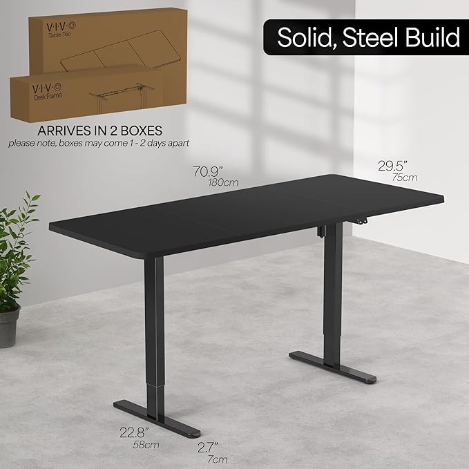 VIVO Electric 71 x 30 inch Stand Up Desk, Height Adjustable, Rustic Vintage Brown Top Black Frame, Home and Office Furniture Sets, DESK-KIT-0B7N