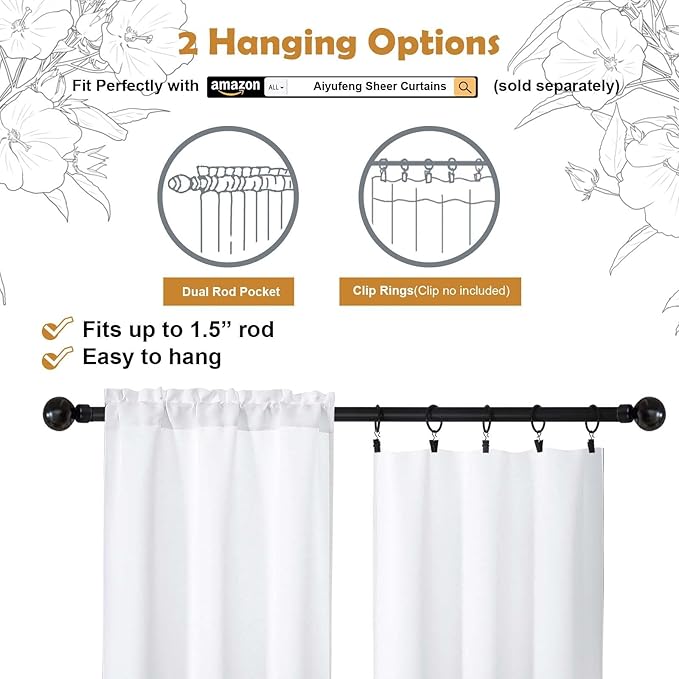 Aiyufeng Pure White Curtains for Bedroom 90 Inches Long 2 Panels Set, Room Darkening Window Treatment, Light Filtering Curtain Drapes, Soft Casual Rod Pocket Privacy Curtains, W40 x L90 Inch